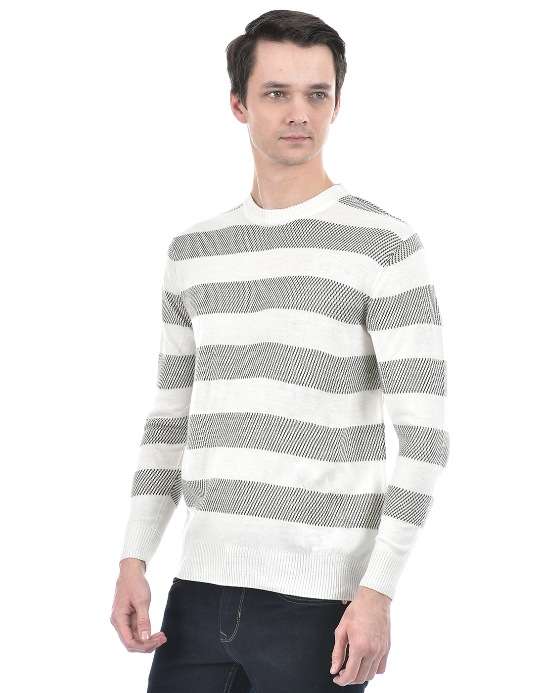Numero Uno Men Striped White Sweater